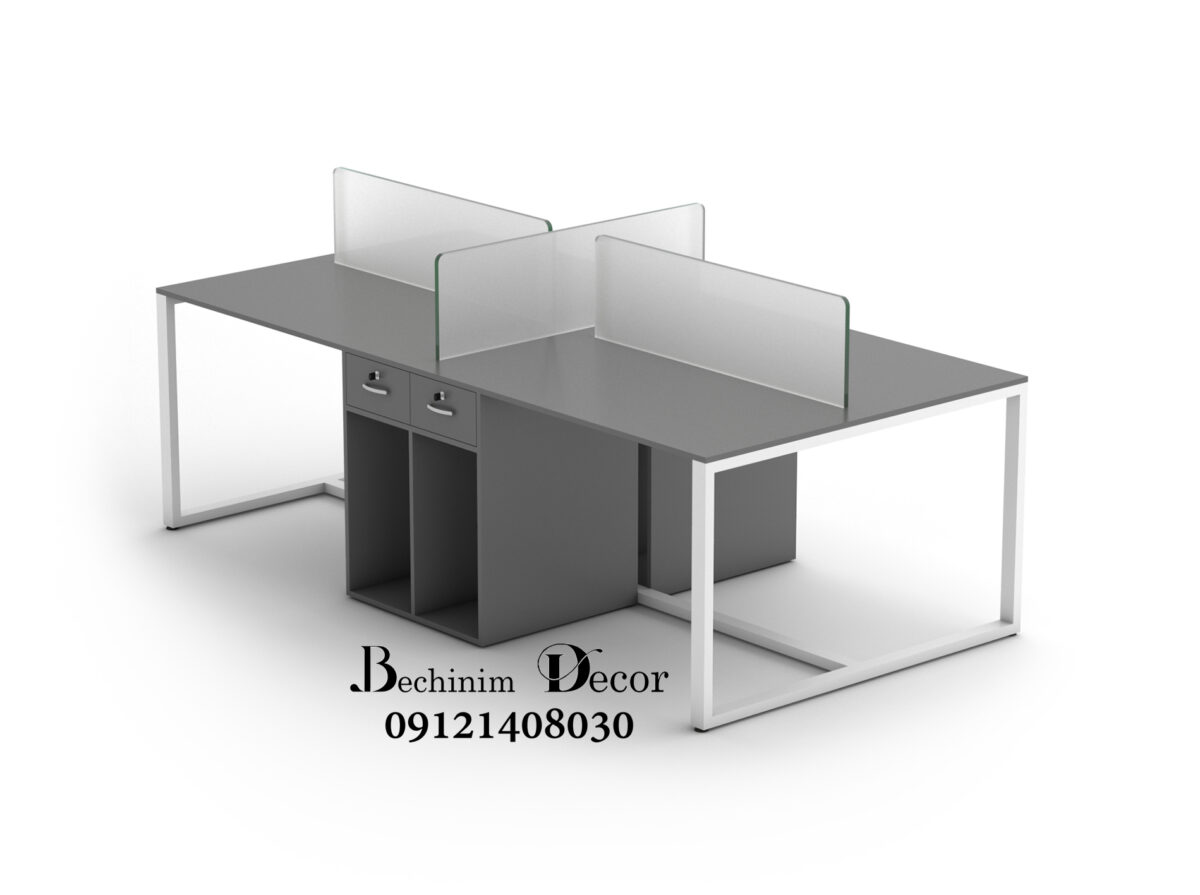 میز کارگروهی شش نفره پایه فلزی مدرن همراه با دیوایدر و فایل