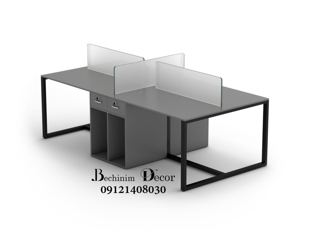 میز کارگروهی شش نفره پایه فلزی مدرن همراه با دیوایدر و فایل