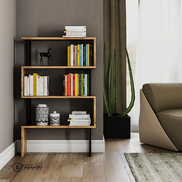 کتابخانه چوب و فلز مدل الگانت