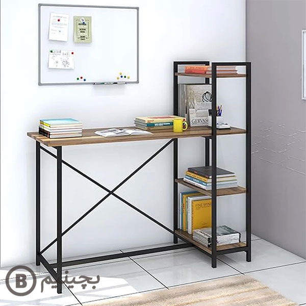 میز کارمندی با قفسه کتاب فلزی