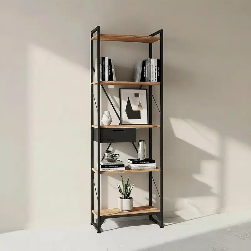 کتابخانه پنج طبقه مدل مونتاژی LIB_dwr_60×180 با کشوی فلزی